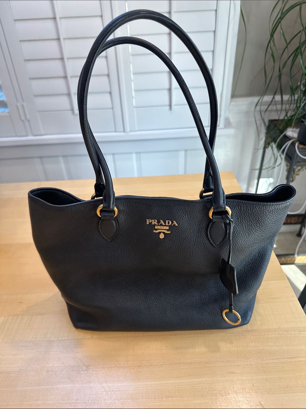Prada Black Leather Tote with Gold Accents